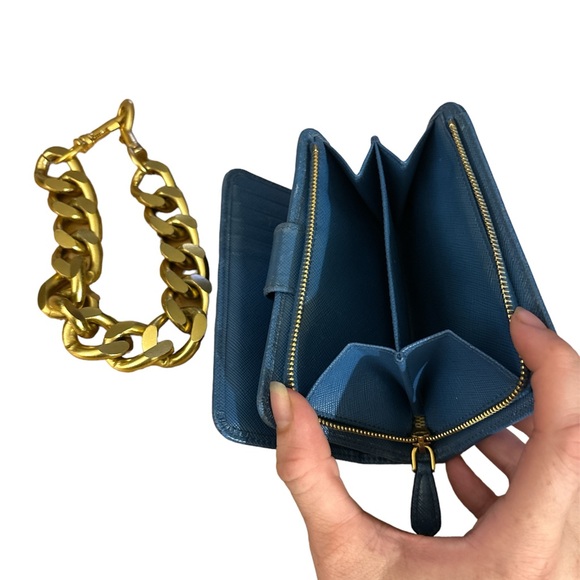 Prada | Bags | Wallets | Blue Saffiano Leather Bifold Wallet Unbranded Chain - Picture 6 of 7